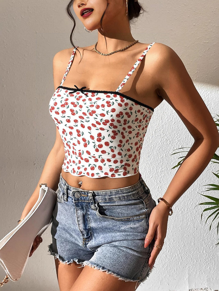 White Printed Camisole With A Tiny Bow Detail