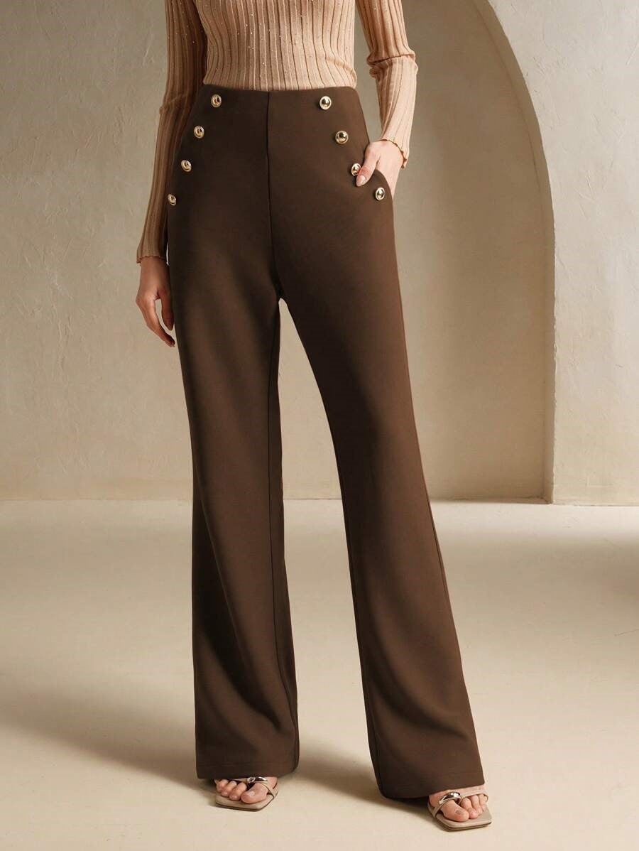 Brown High Waist Metal Trim Pant