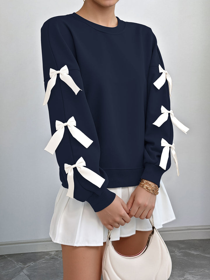 Navy Full Sleeve Bow Trim Sweatshirt