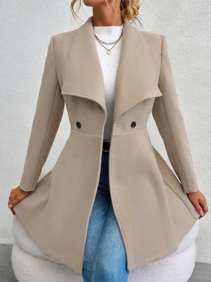Beige Big Collar Full Sleeve Long Coat