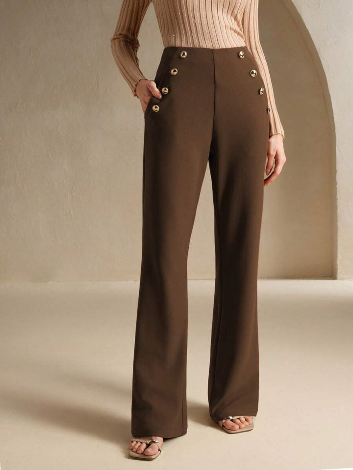 Brown High Waist Metal Trim Pant