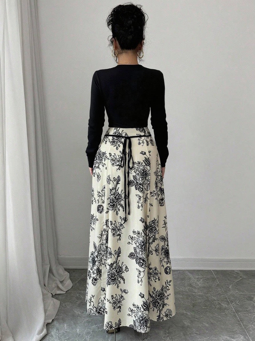 Black Full Sleeve Printed Dress