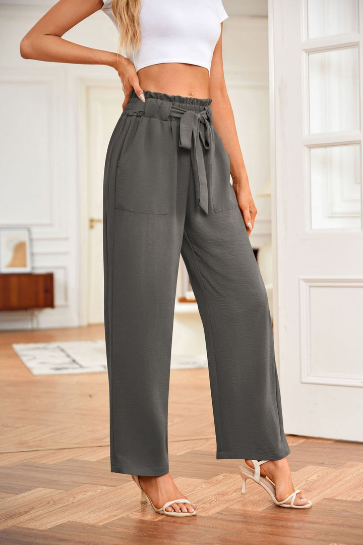 Grey High Waist Tie-Up Pant