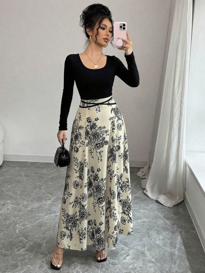 Black Full Sleeve Printed Dress