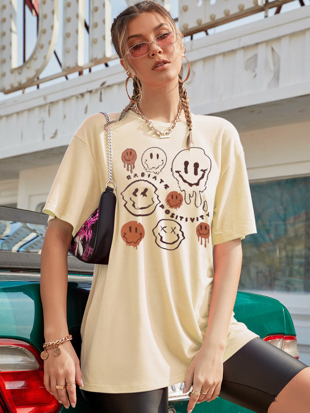 Cream Oversized Graphic Printed T-shirt