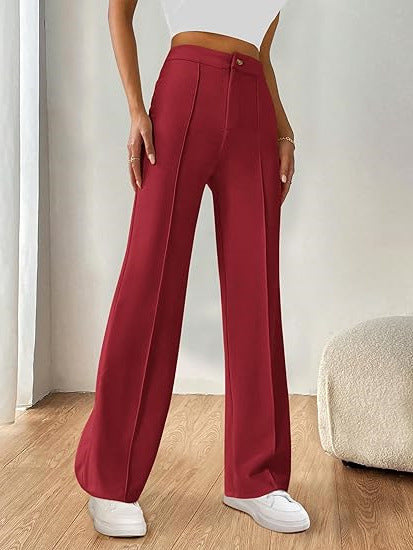 Red High Waist Pin Tucked Pant