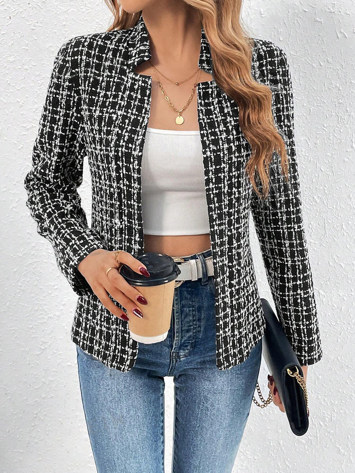 Black Full Sleeve Mandarin Collar Tweed Blazer