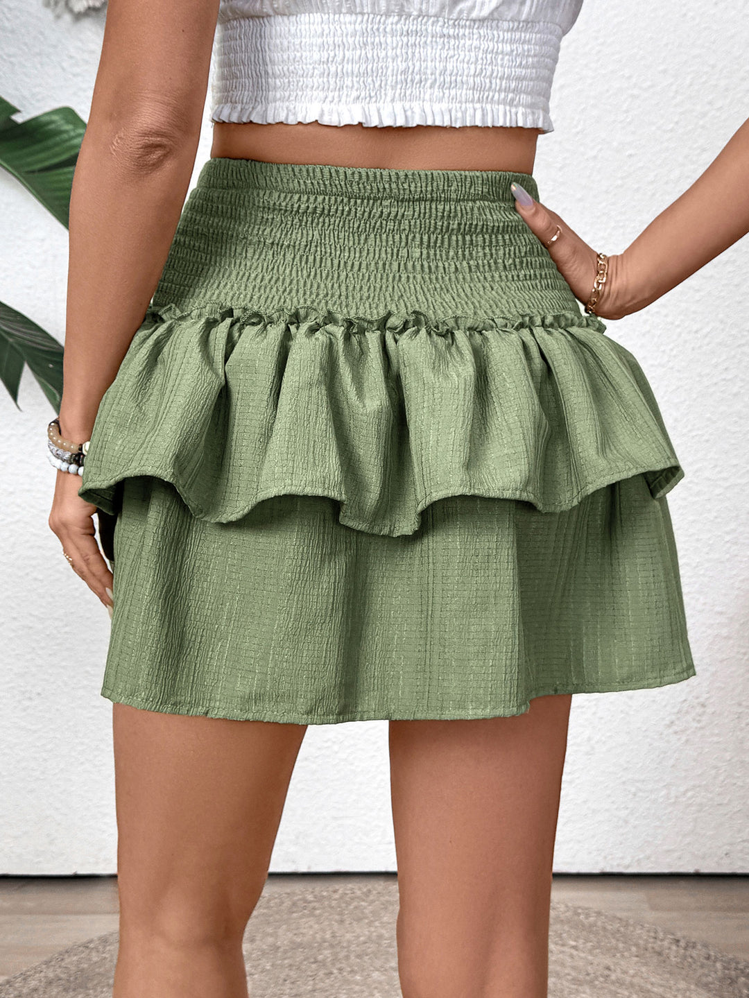 Green High Waist Tiered Skirt