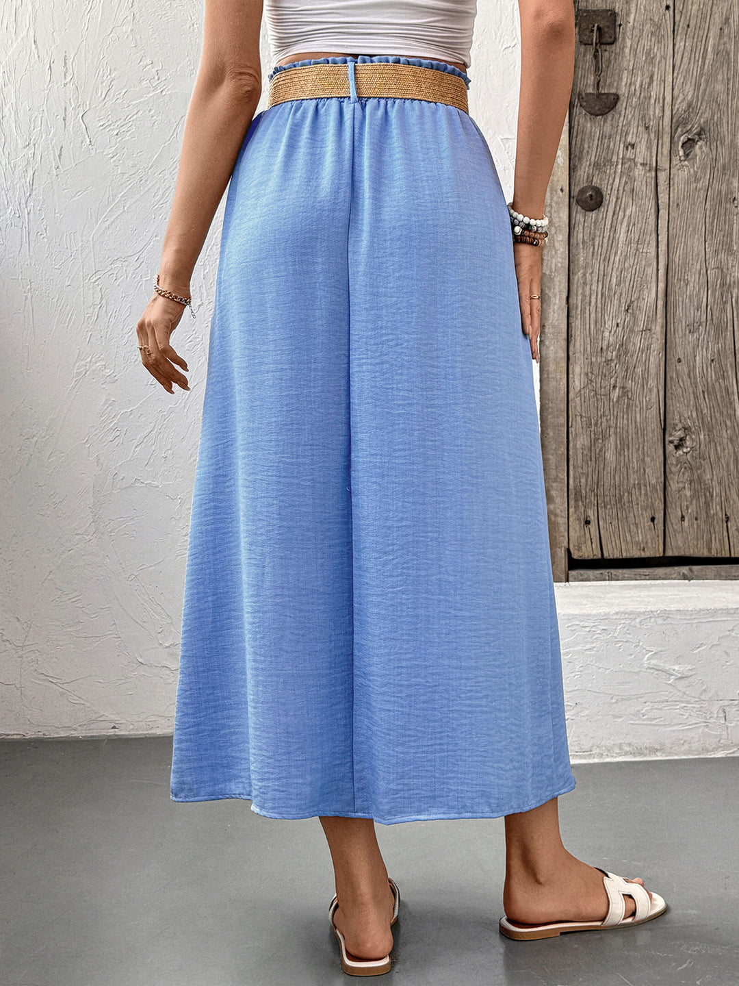 Blue High Waist Front Buttoned Skirt