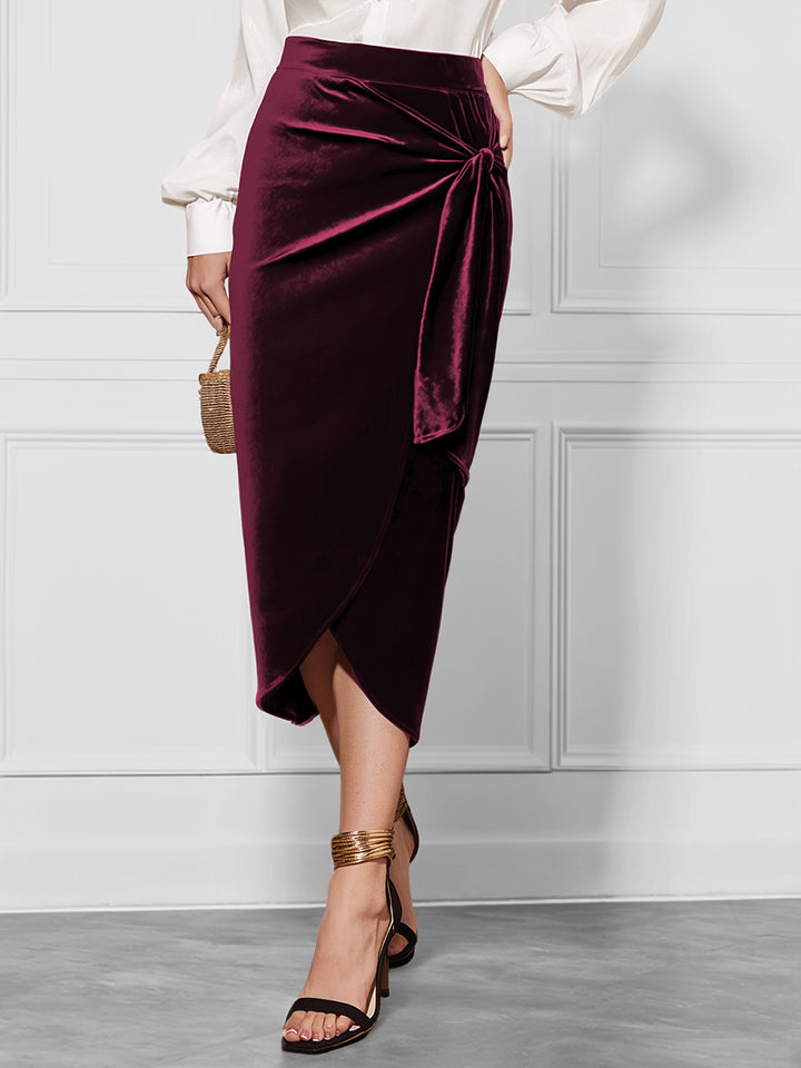 Maroon High Waist Wrap Skirt