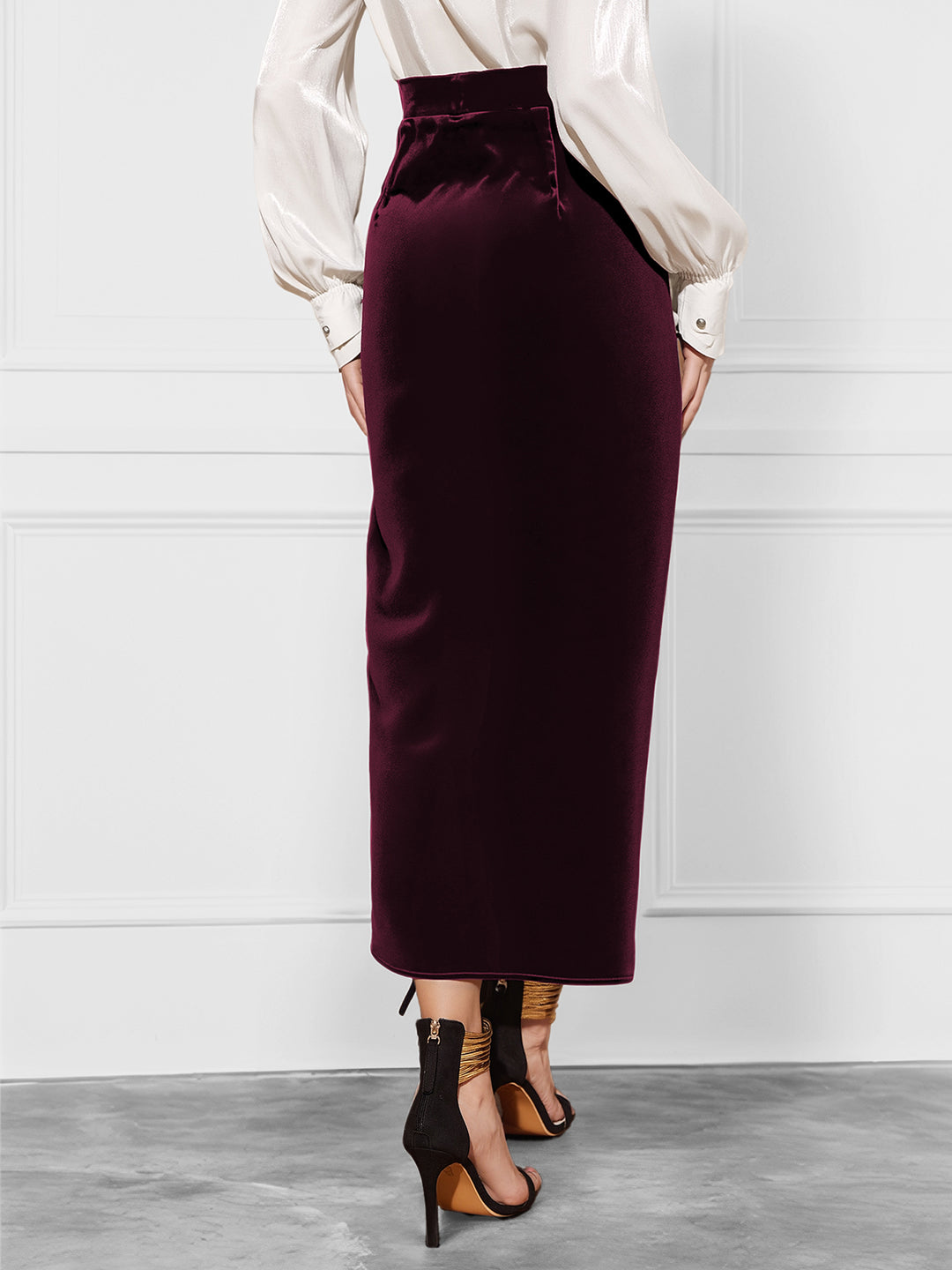 Maroon High Waist Wrap Skirt