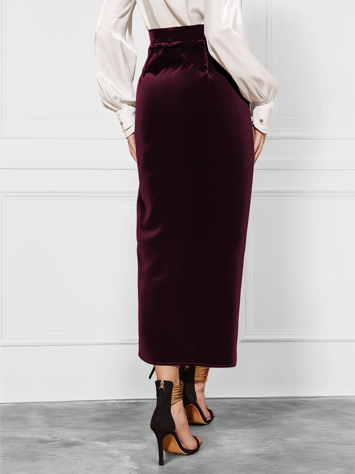 Maroon High Waist Wrap Skirt