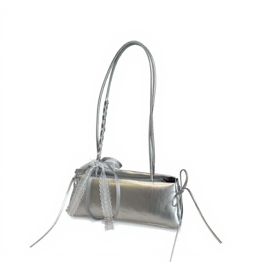Silver Lace Bow Shoulder Bag