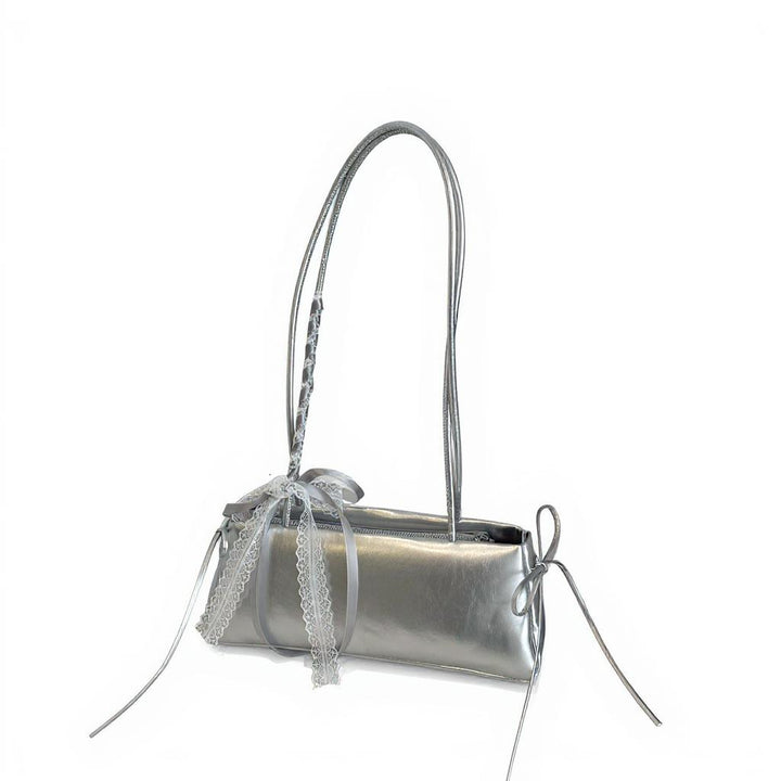 Silver Lace Bow Shoulder Bag