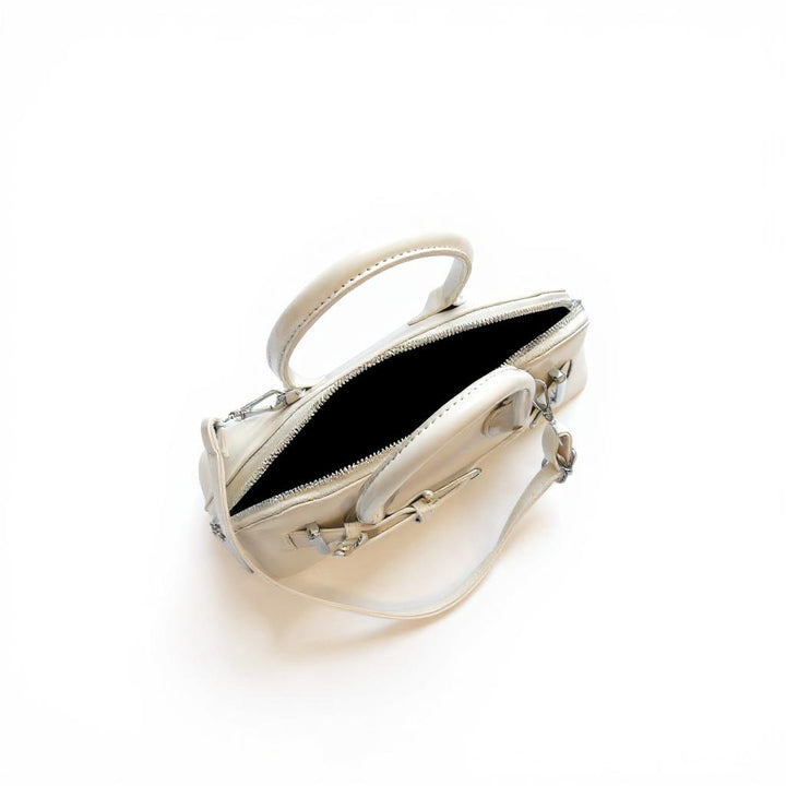Cream Buckle Belted Hand Bag