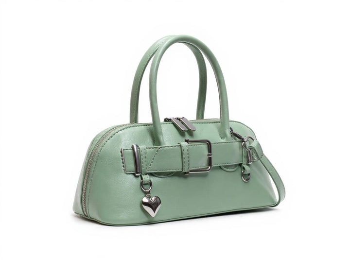 Green Buckle Belted Hand Bag