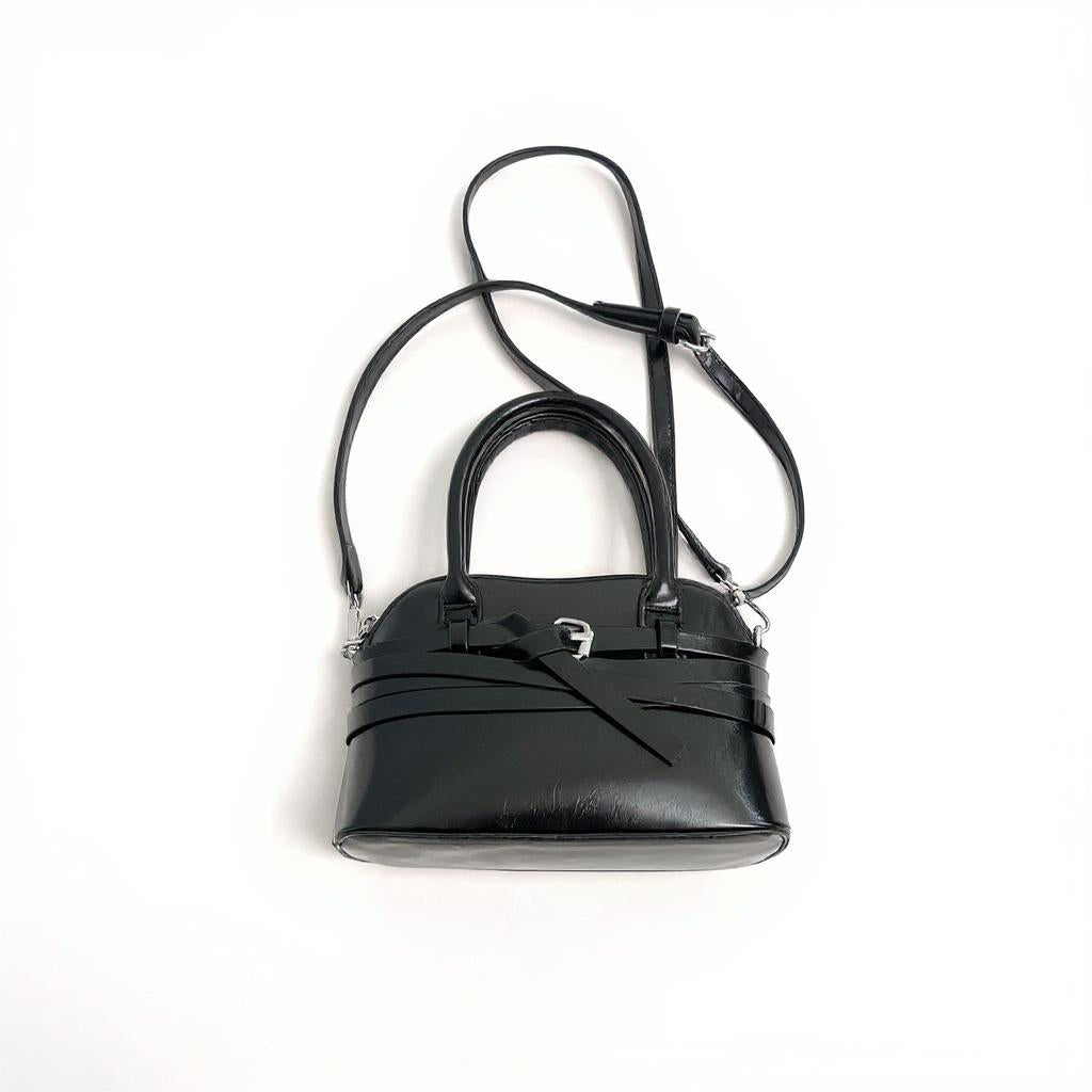 Black Buckle Charm Cross Body Bag