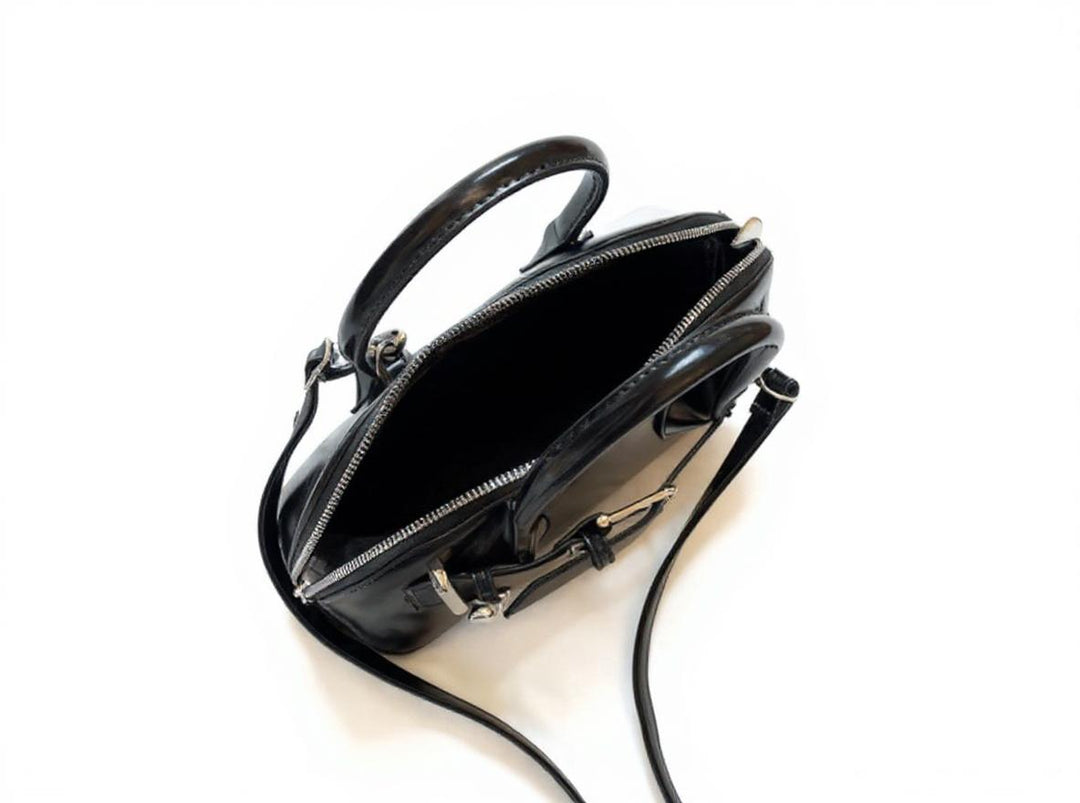 Black Buckle Belted Hand Bag