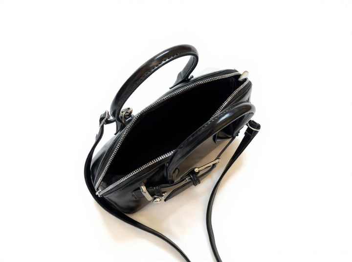 Black Buckle Belted Hand Bag