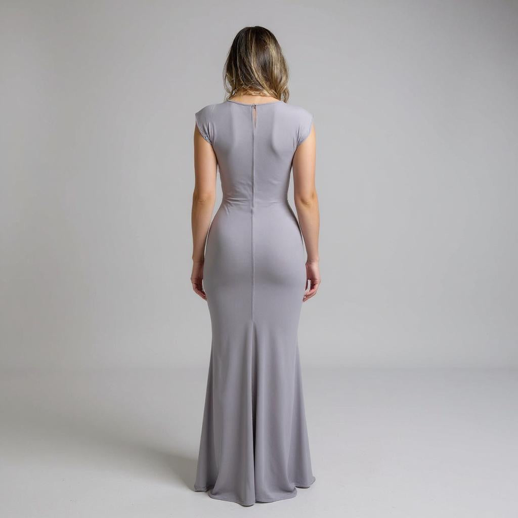 Grey Front Knot Bodycon Maxi Dress