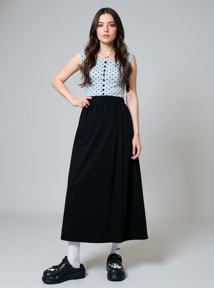 Black Elasticated Wrap Skirt-Pant