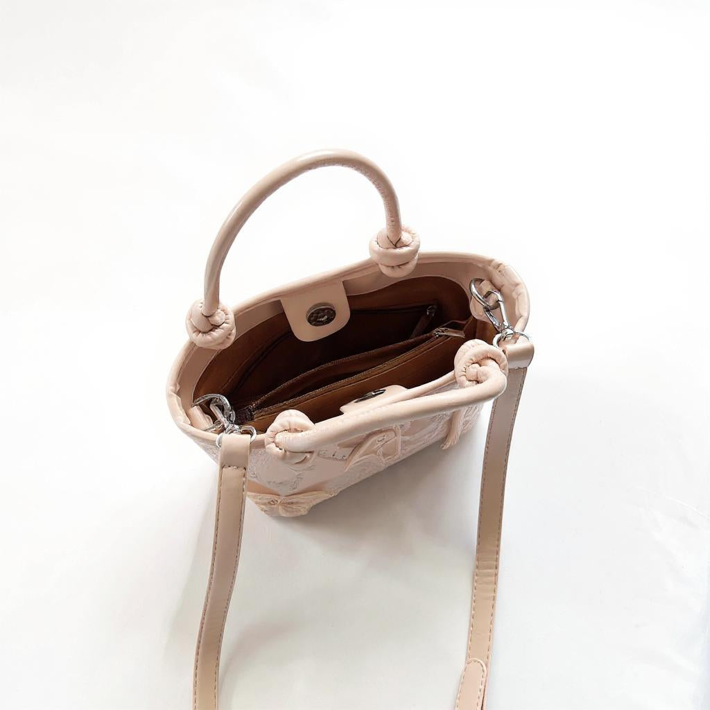 Pink Butterfly Embossed Hand Bag