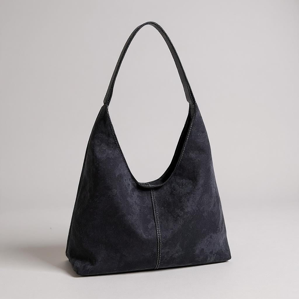 Navy Blue Smooth Crescent Zip-Up Hobo