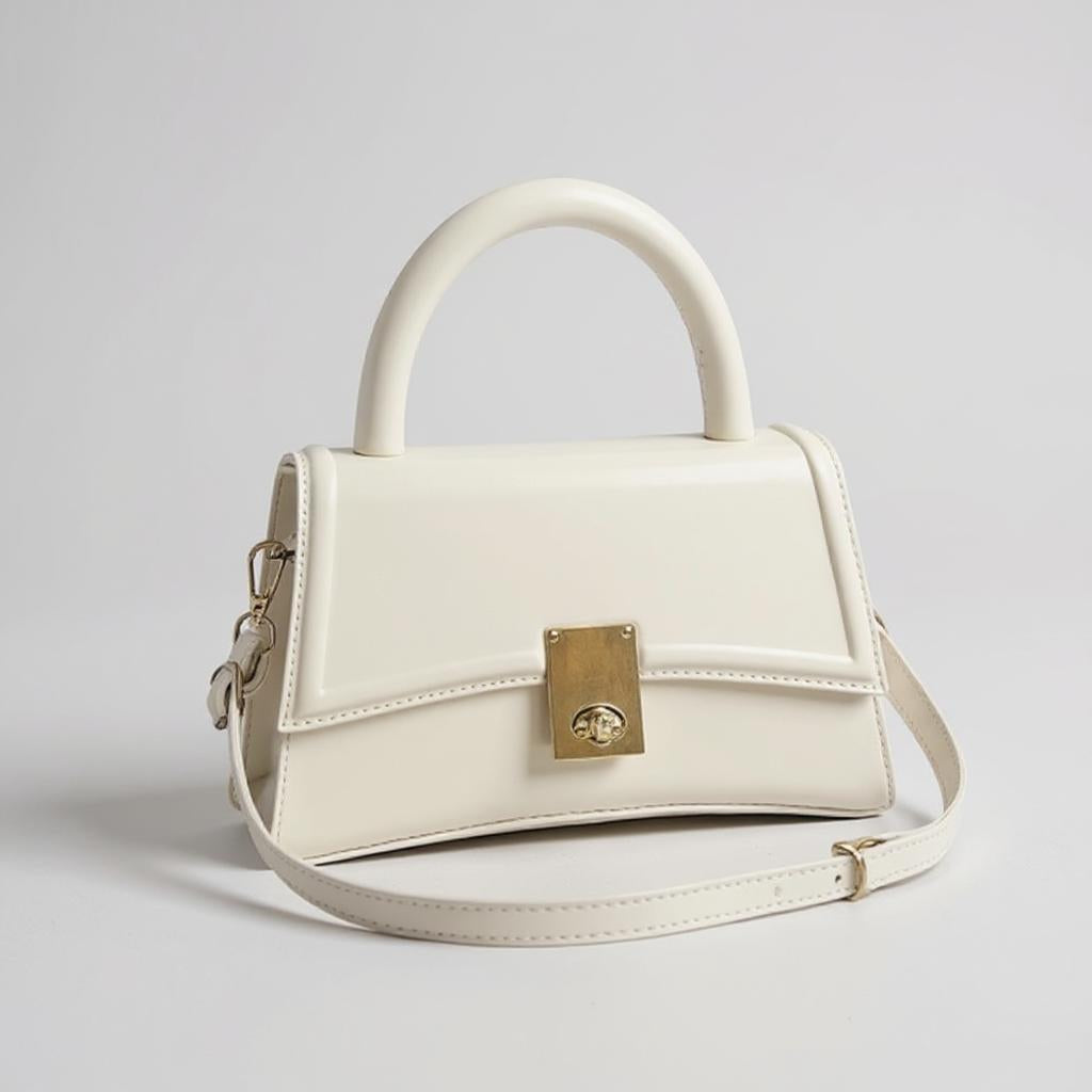 White Structured Flap Top-Handle Bag
