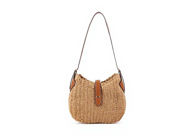 Khaki Straw Beach Shoulder Bag