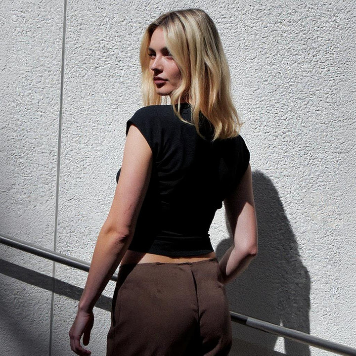 Black One-Shoulder Ruched Crop Top