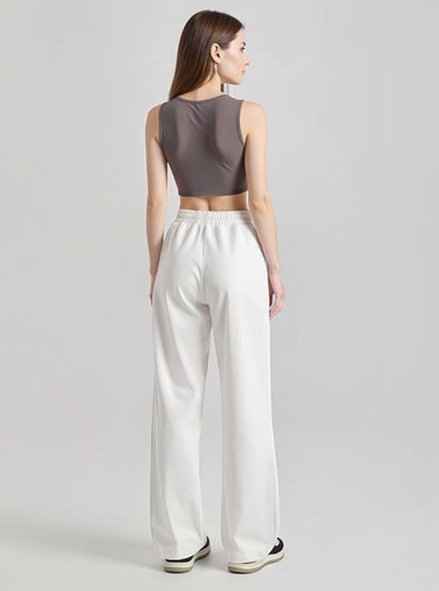 White Elasticated Wide Leg Joggers
