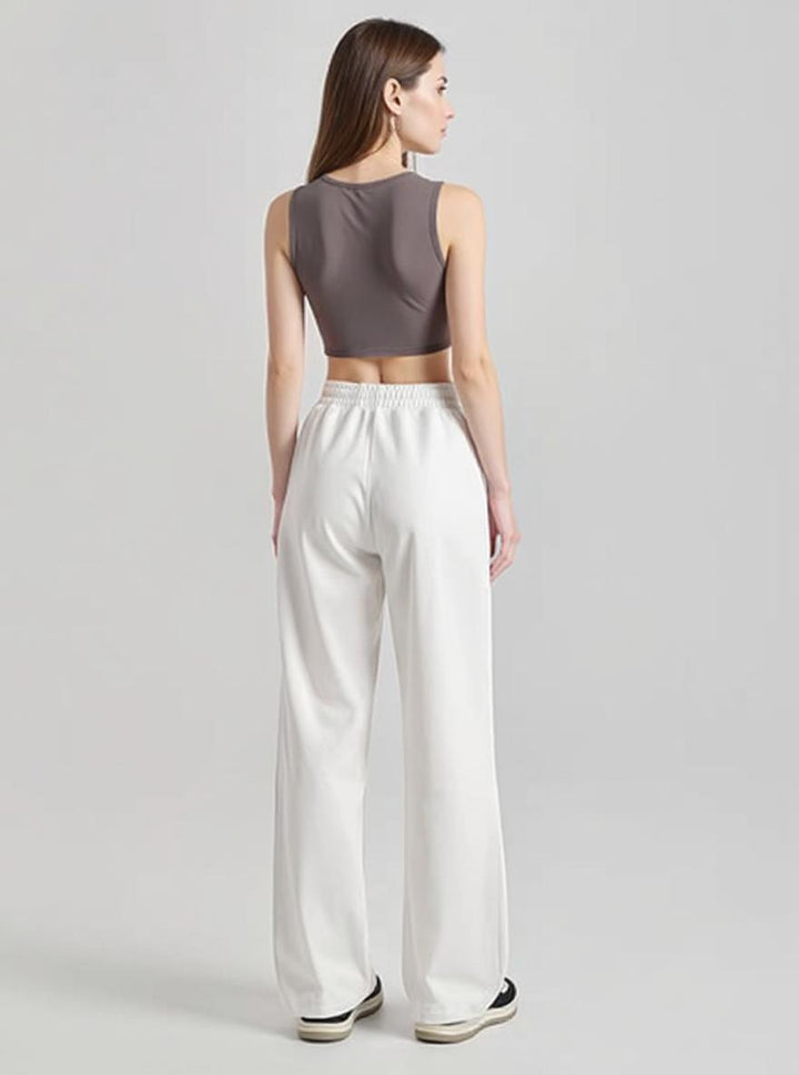 White Elasticated Wide Leg Joggers
