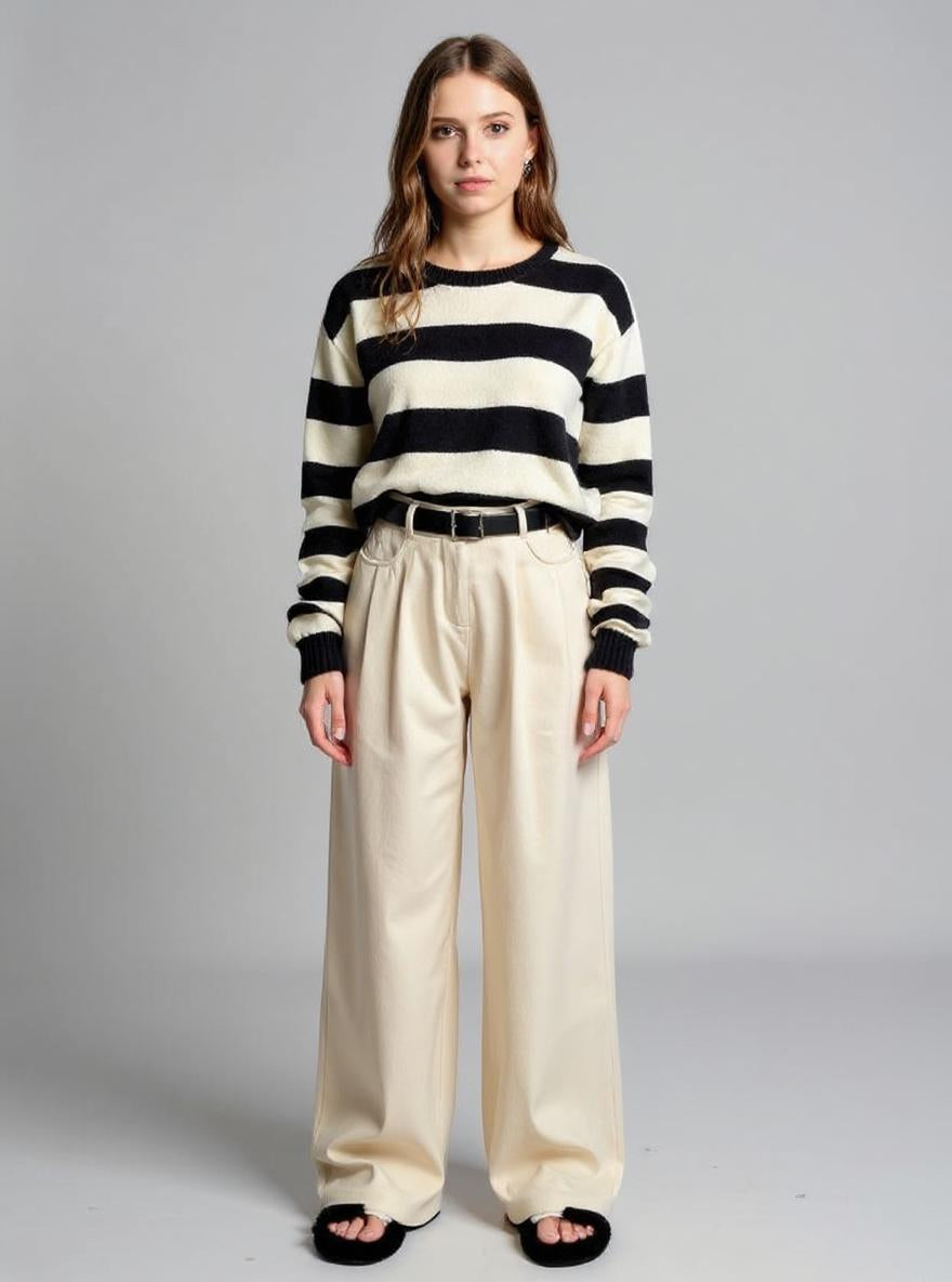 Off White Wide Leg Pleated Pants