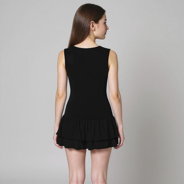 Black High Neck Peplum Dress