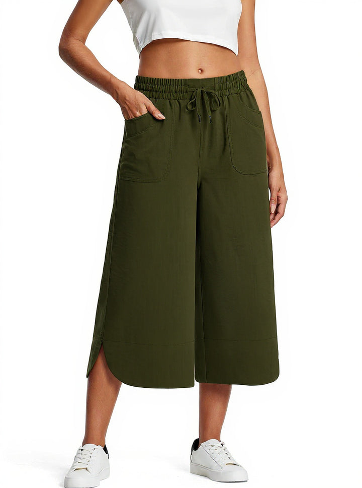 Green Wide Leg Calf Length Trouser