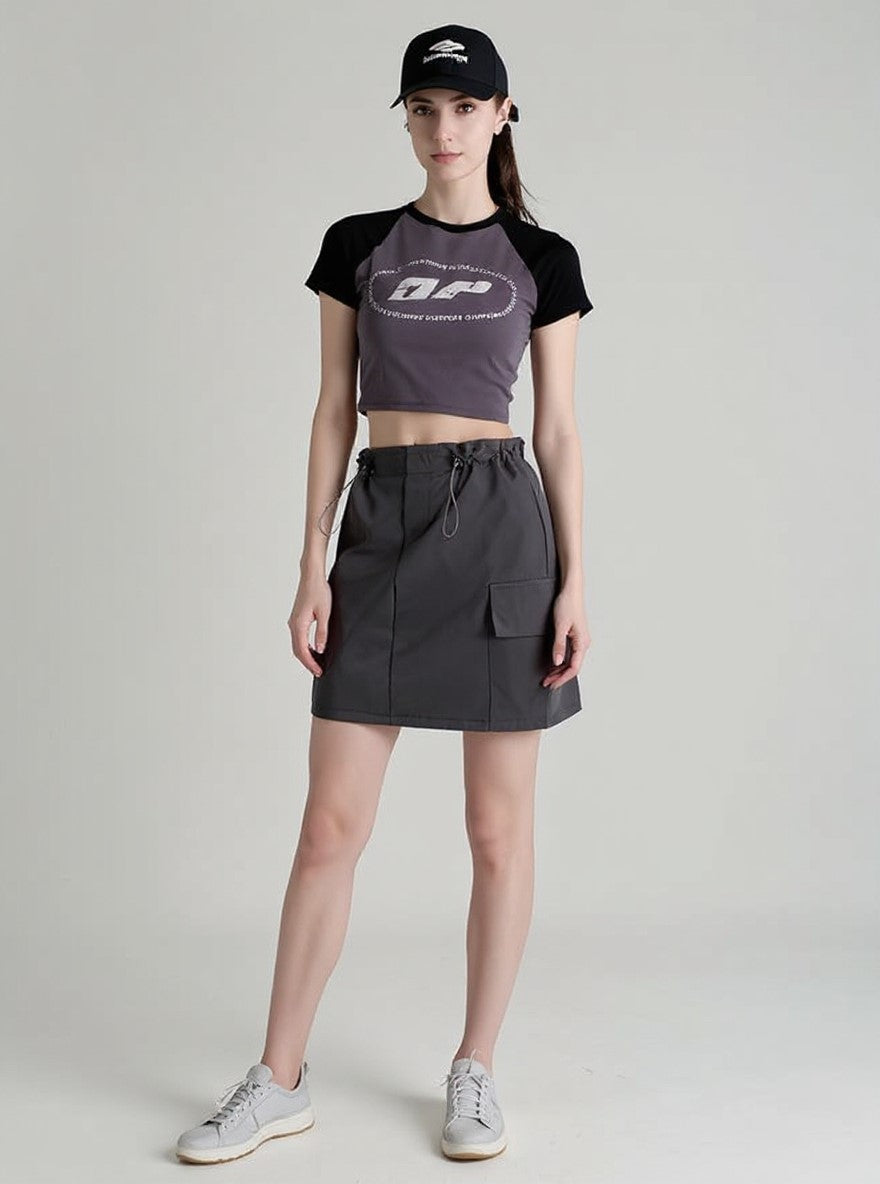 Charcoal Drawstring Cargo Skirt