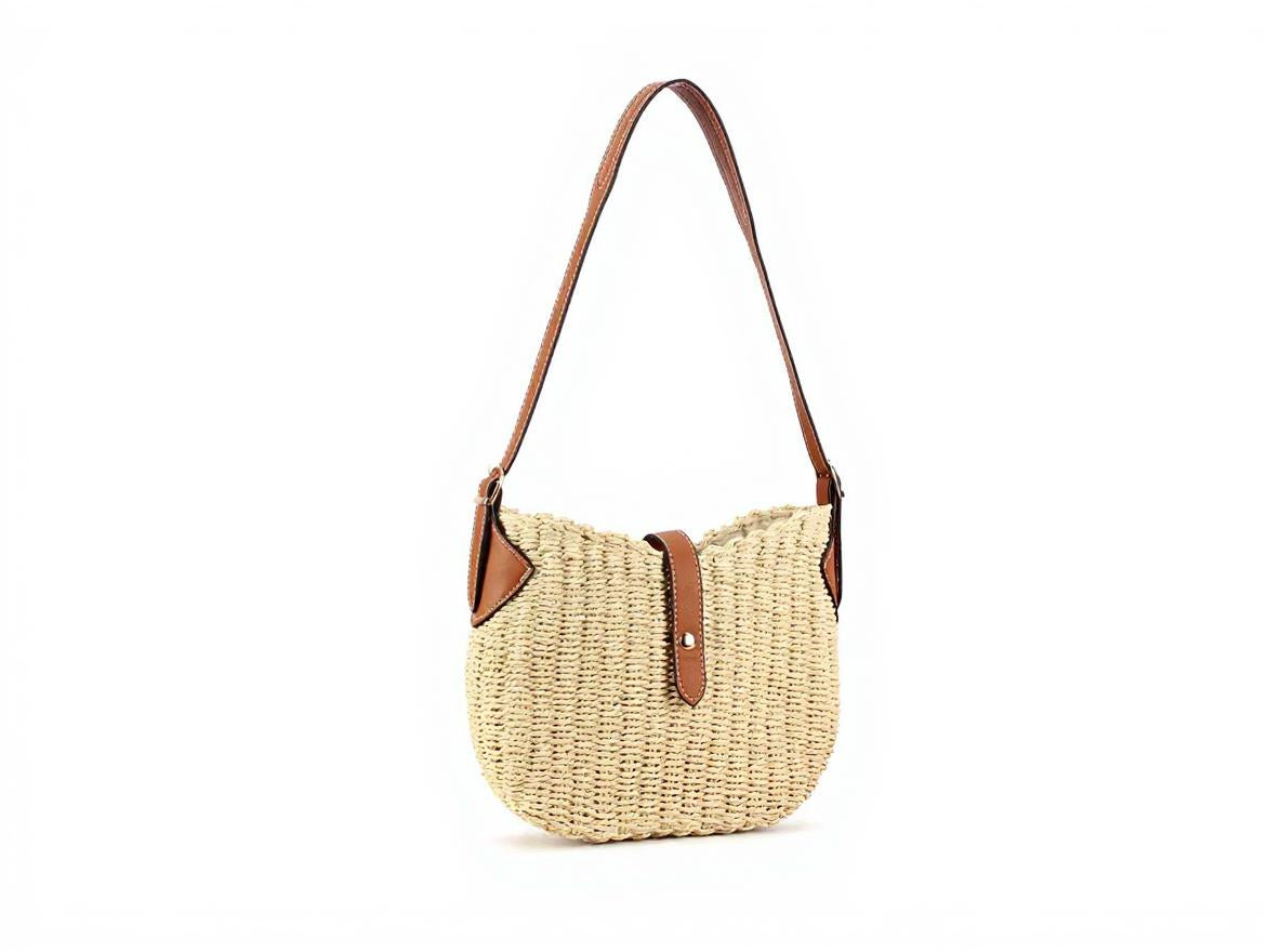 Beige Straw Beach Shoulder Bag