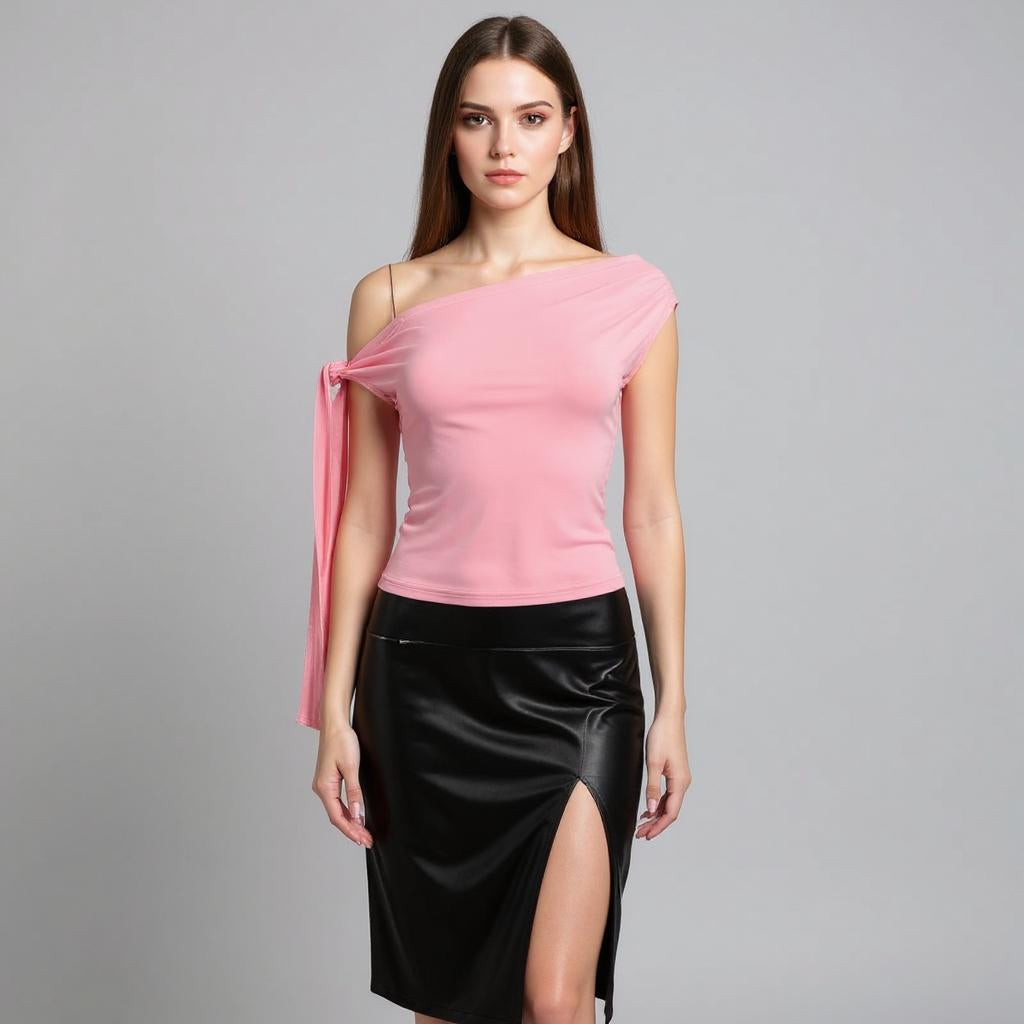 Pink Off-Shoulder Tie Up Strap Top
