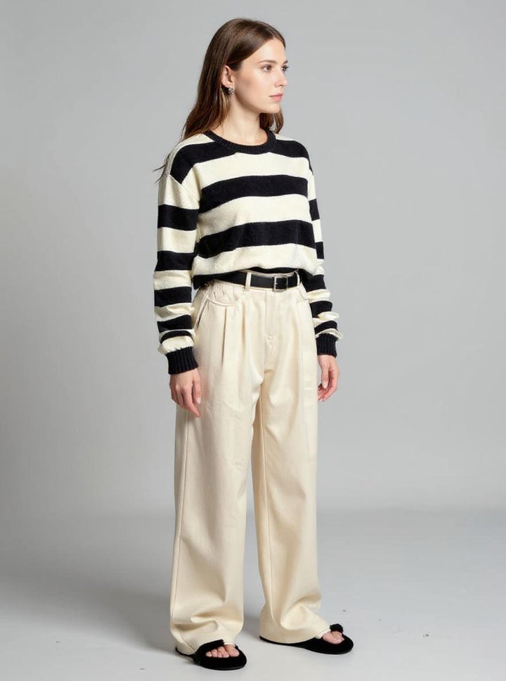 Off White Wide Leg Pleated Pants