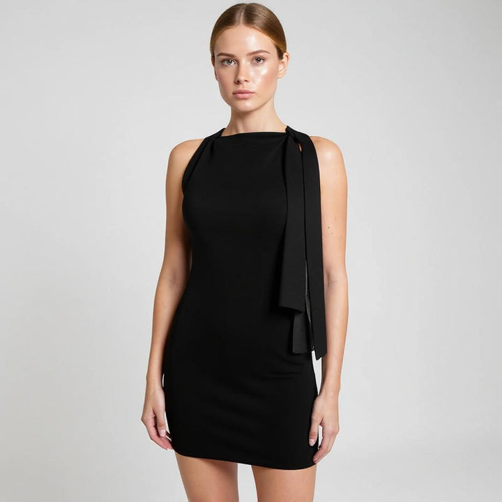 Black One-Sleeve Fitted Mini Dress