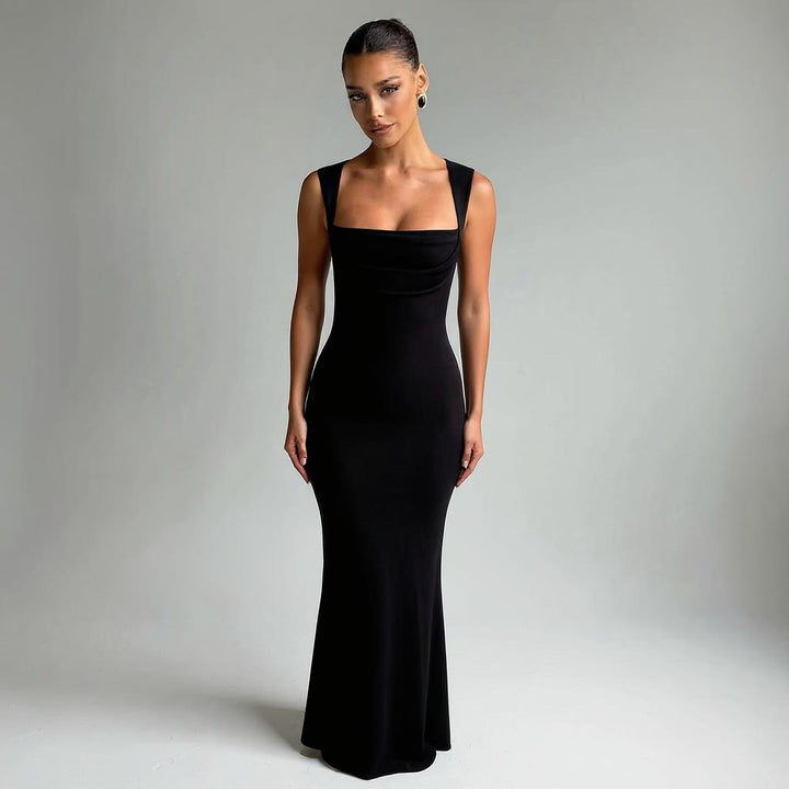 Black Square Neck Mini Bodycon Dress
