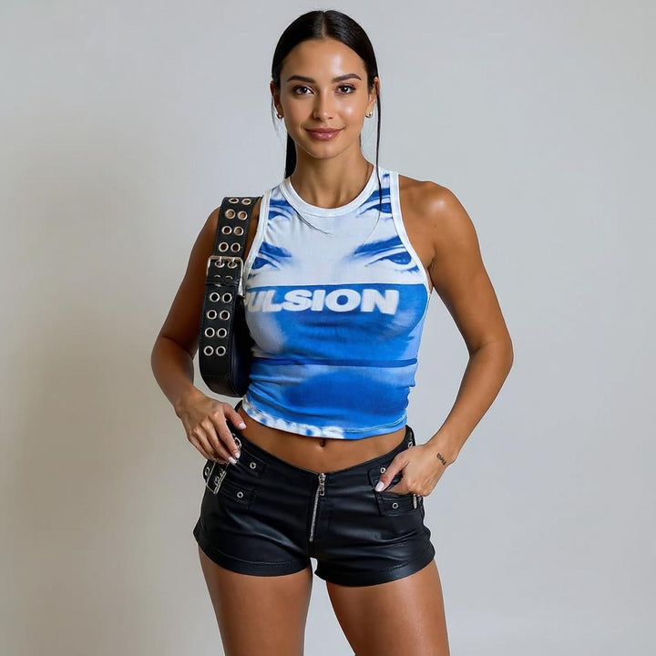 Blue Printed Tank Top