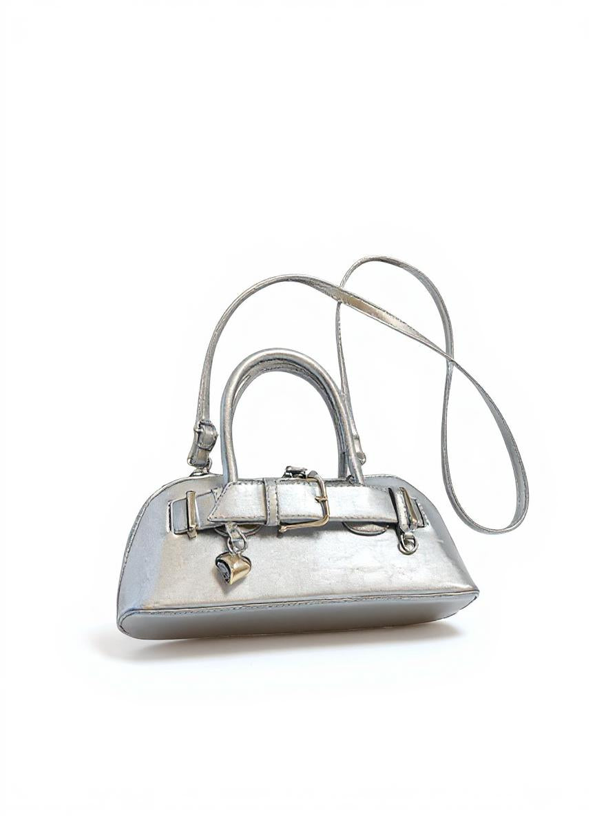 Silver Buckle Belted Hand Bag