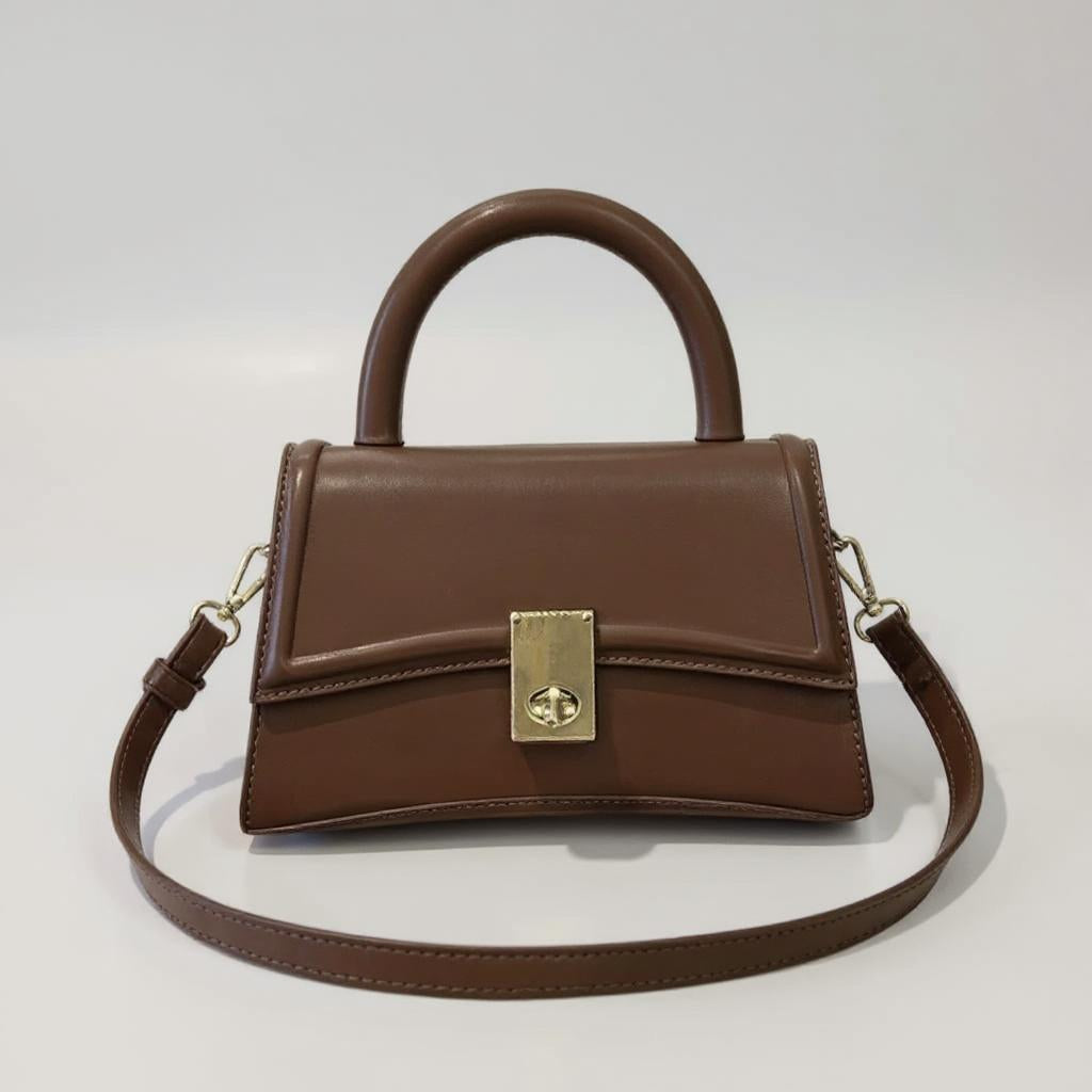 Tan Structured Flap Top-Handle Bag