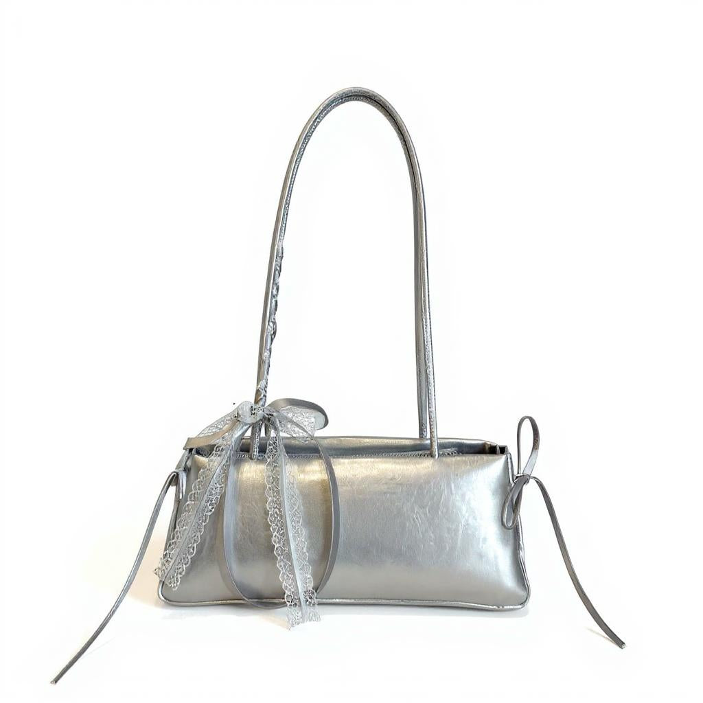 Silver Lace Bow Shoulder Bag