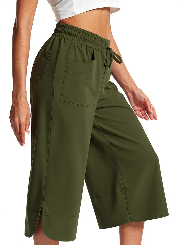 Green Wide Leg Calf Length Trouser