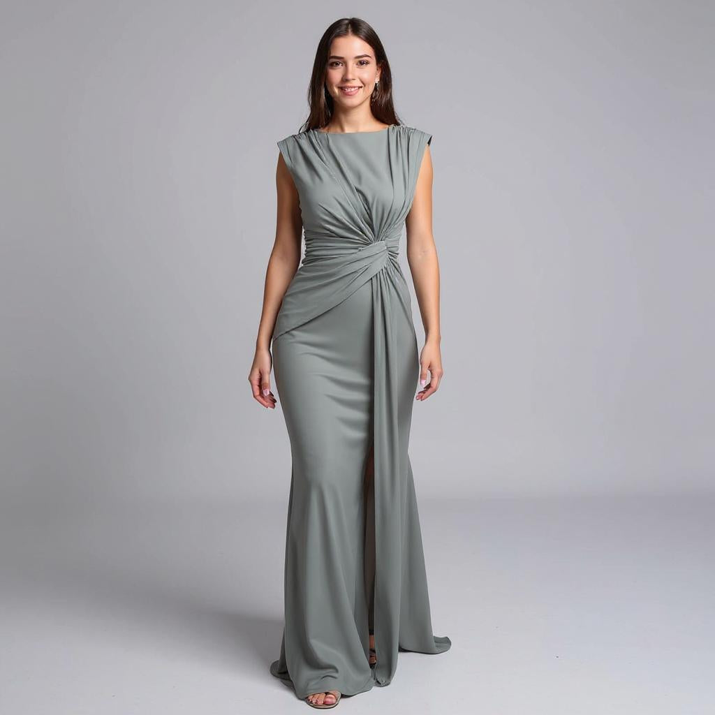 Grey Front Knot Bodycon Maxi Dress