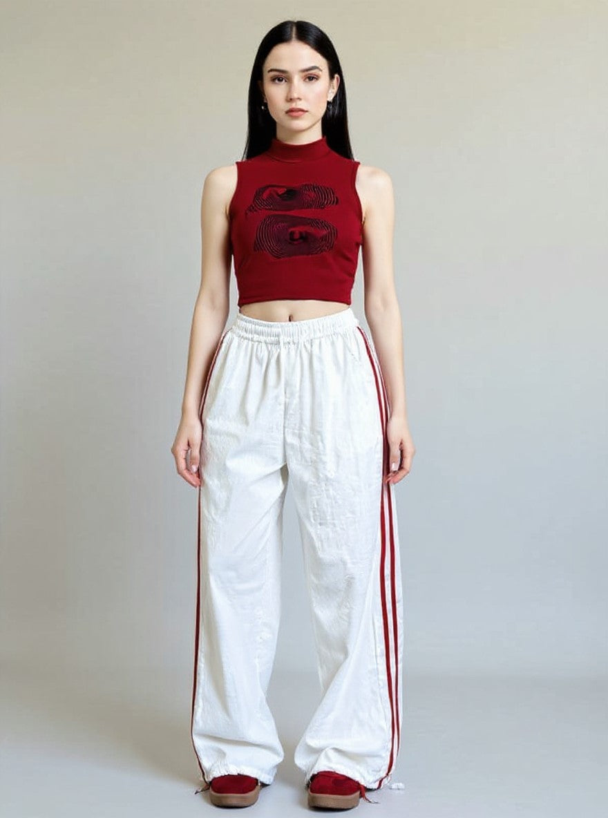 White Drawstring Striped Jogger
