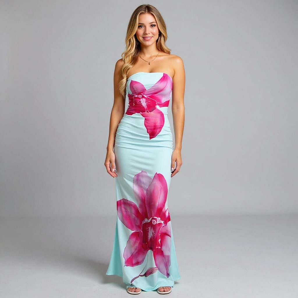 Blue Bodycon Straight Fit Tube Dress