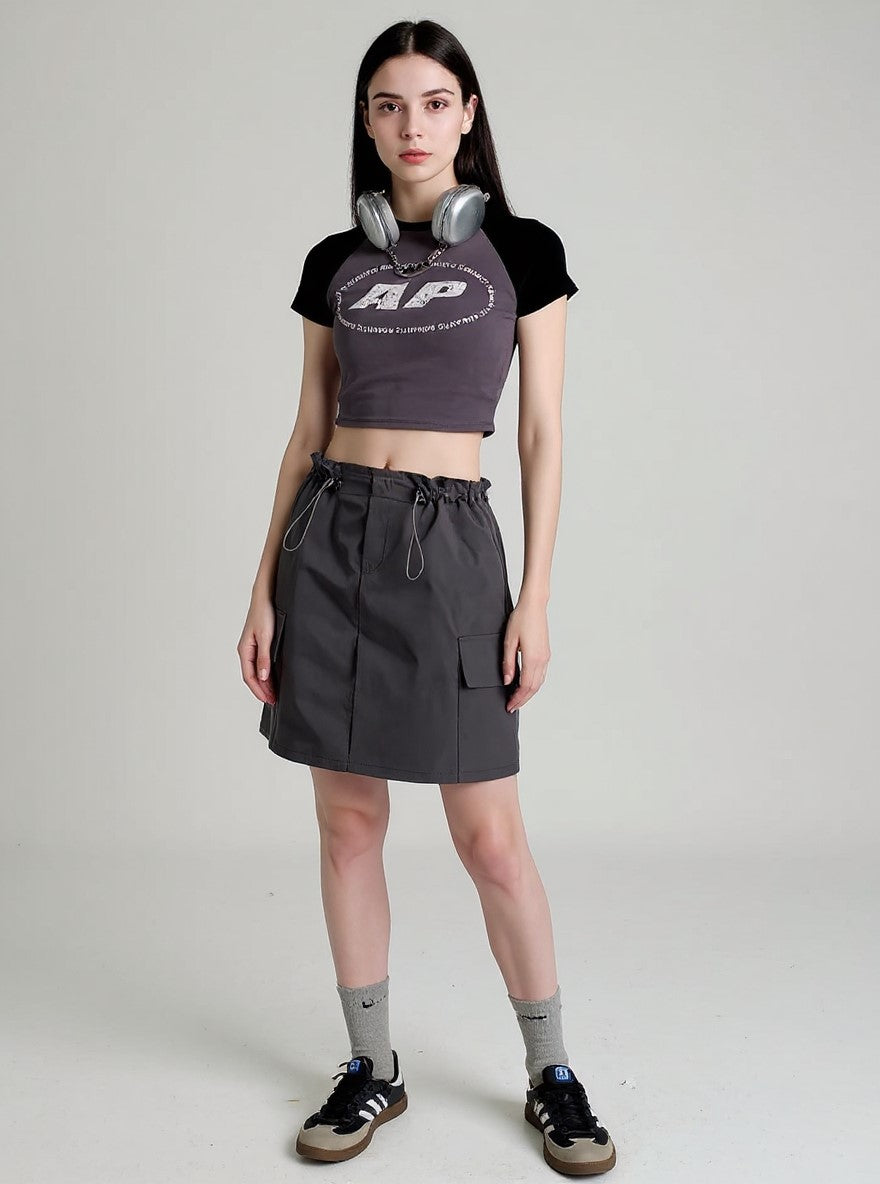 Charcoal Drawstring Cargo Skirt